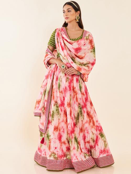 multi colored flared unstitched lehnga - 20189706 - Very Small Image - 1