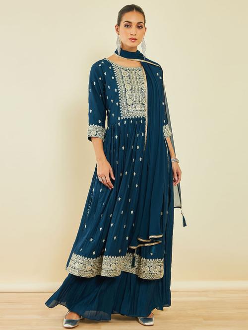 embroidered kurta sharara set with dupatta - 20189715 - Very Small Image - 1