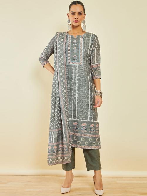 grey three quarter sleeve suit set - 20189747 - Very Small Image - 1