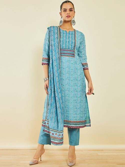 turquoise three quarter sleeve suit set - 20189748 - Very Small Image - 1