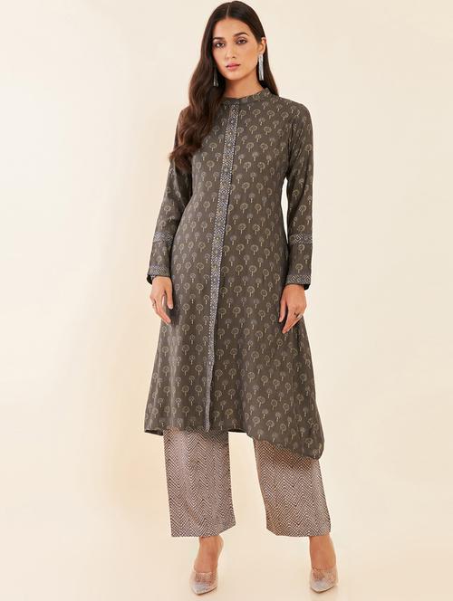 grey cotton kurta palazzo set - 20189753 - Very Small Image - 1