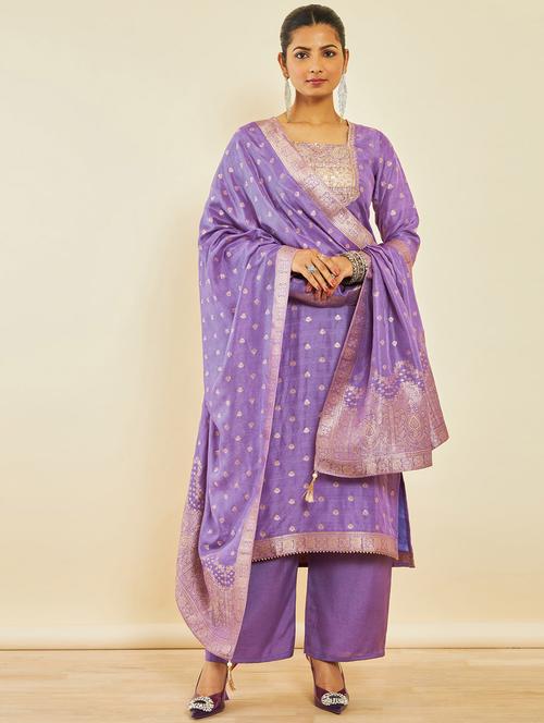 purple silk unstitched suit - 20189764 - Very Small Image - 1