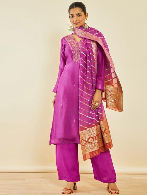 embroidered unstitched salwar suit set - 20189765 - Very Small Image - 1