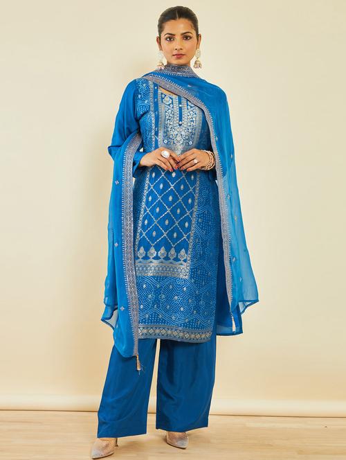 blue silk unstitched suit - 20189767 - Very Small Image - 1