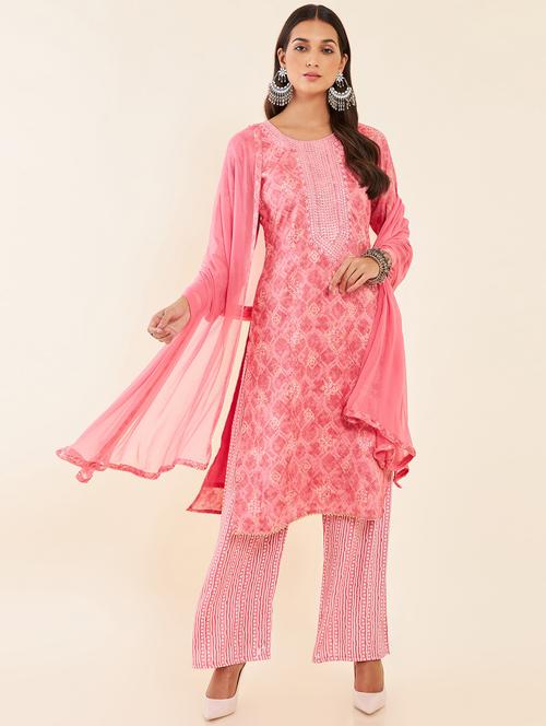 pink printed unstitched suit set - 20189792 - Very Small Image - 1