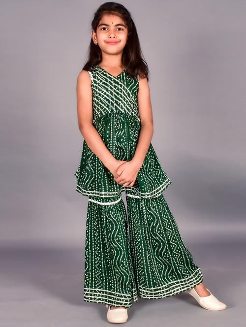 girls bandhani printed kurta sharara set - 20190049 - Very Small Image - 1