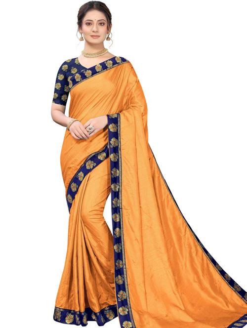 yellow solid plain saree with blouse - 20190154 - Very Small Image - 1