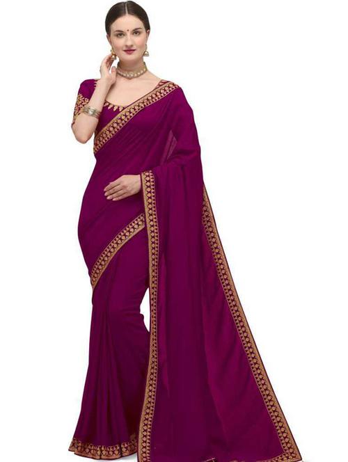 solid bordered lace work saree - 20190155 - Very Small Image - 1