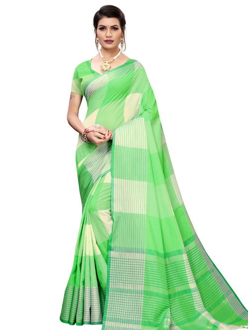 check printed saree with blouse - 20190184 - Very Small Image - 1