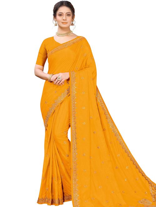 yellow embroidered saree with blouse - 20190202 - Very Small Image - 1