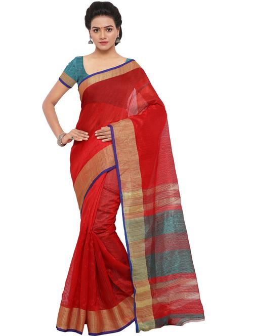 red self design woven saree with blouse - 20190226 - Very Small Image - 1