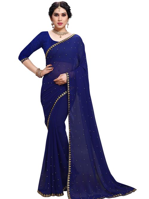 blue embroidered saree with blouse - 20190230 - Very Small Image - 1