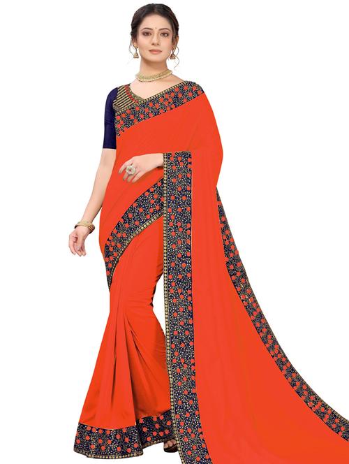 solid bordered lace work saree with blouse - 20190231 - Very Small Image - 1