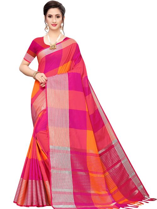 multi colored checkered woven saree with blouse - 20190238 - Very Small Image - 1
