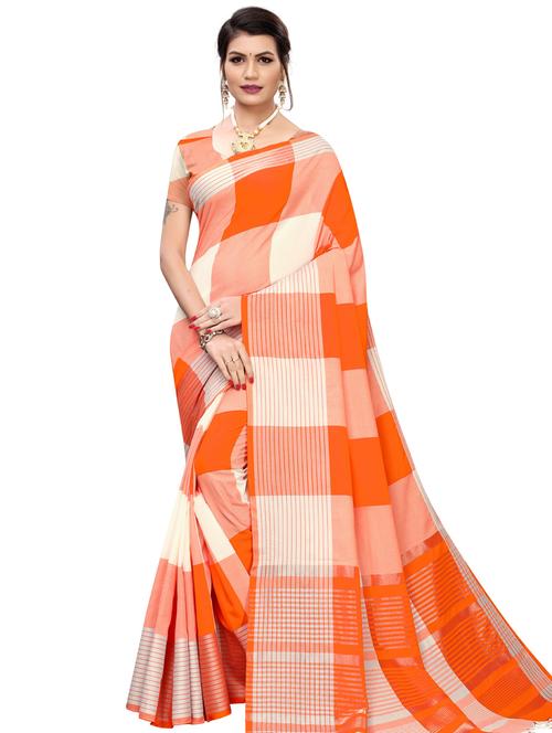 orange check printed saree with blouse - 20190239 - Very Small Image - 1