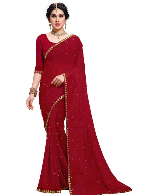 maroon embroidered saree with blouse - 20190244 - Very Small Image - 1