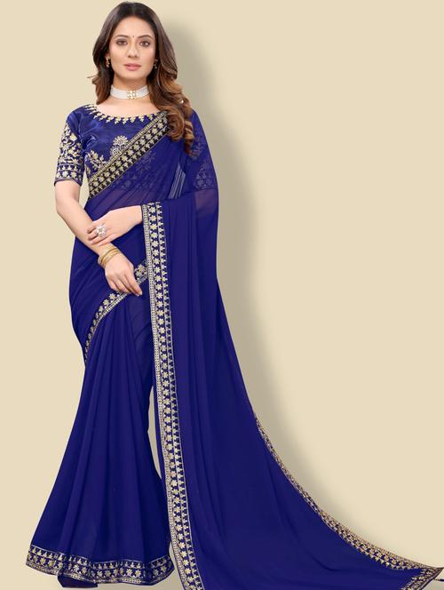solid bordered lace work saree - 20190294 - Very Small Image - 1