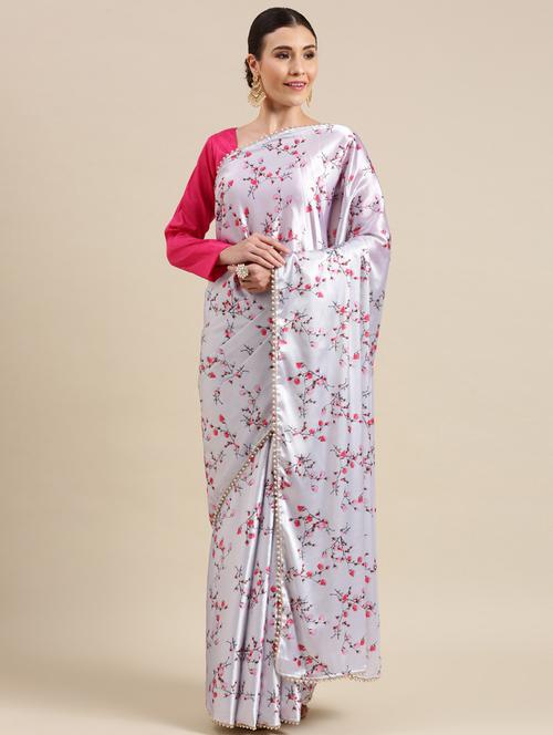 silver printed saree with blouse - 20190317 - Very Small Image - 1
