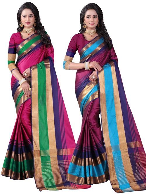 pack of 2 self design woven saree with blouse - 20190332 - Very Small Image - 1
