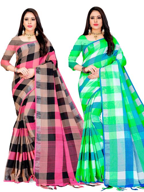 pack of 2 checkered sarees with blouse - 20190343 - Very Small Image - 1