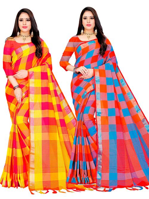 pack of 2 checkered saree with blouse - 20190344 - Very Small Image - 1