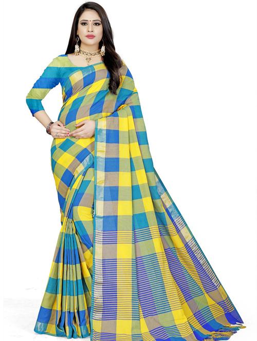 checkered chettinadu saree with blouse - 20190350 - Very Small Image - 1