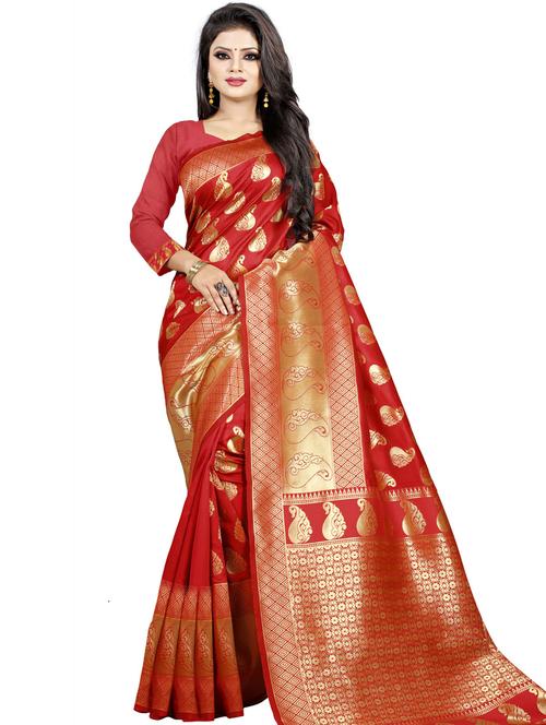 paisley design banarasi saree with blouse - 20190354 - Very Small Image - 1