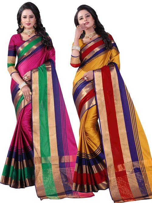 pack of 2 self design woven saree with blouse - 20190358 - Very Small Image - 1