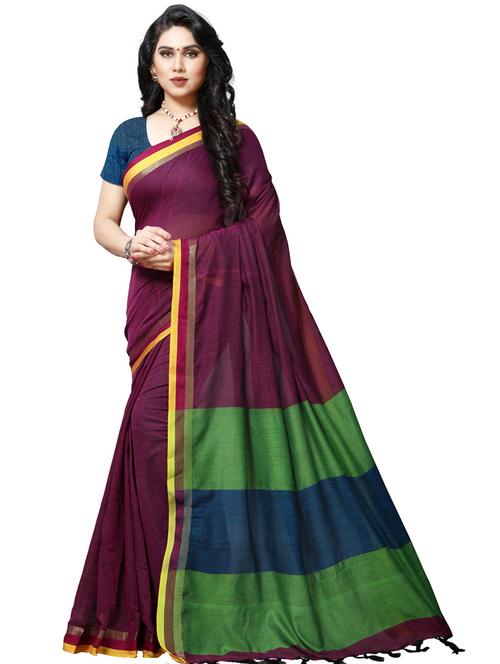 contrast bordered saree with blouse - 20190377 - Very Small Image - 1