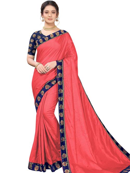 pink solid with bordered saree with blouse - 20190384 - Very Small Image - 1