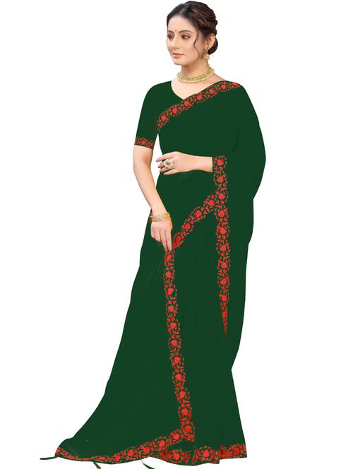 lace bordered solid saree with blouse - 20190386 - Very Small Image - 1