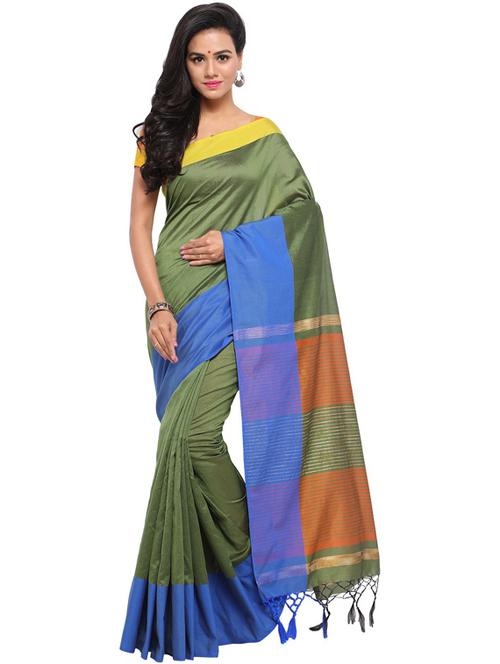 green self design woven saree with blouse - 20190389 - Very Small Image - 1