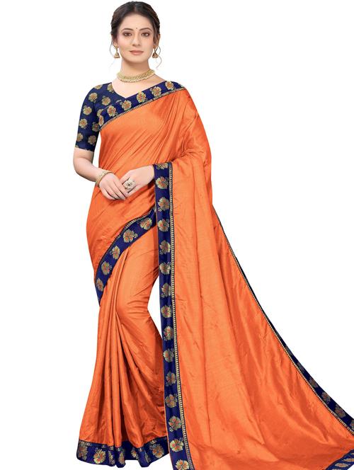 orange solid with bordered saree with blouse - 20190399 - Very Small Image - 1