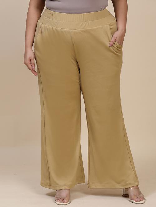 beige solid high rise relaxed fit plus size trouser - 20190429 - Very Small Image - 1