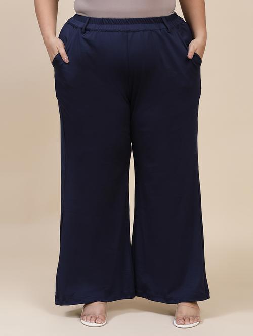 blue solid high rise relaxed fit plus size trouser - 20190438 - Very Small Image - 1