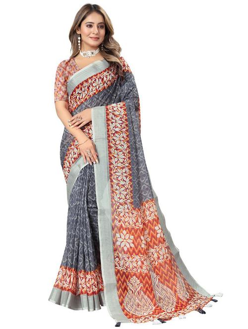 floral printed saree - 20190566 - Very Small Image - 1