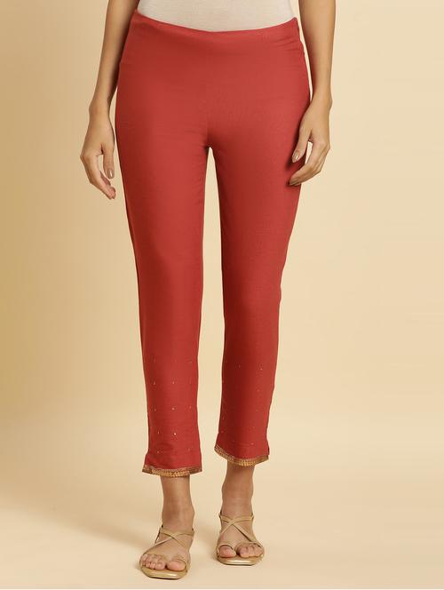 rust red solid stright ankle length tapered pant - 20190898 - Very Small Image - 1