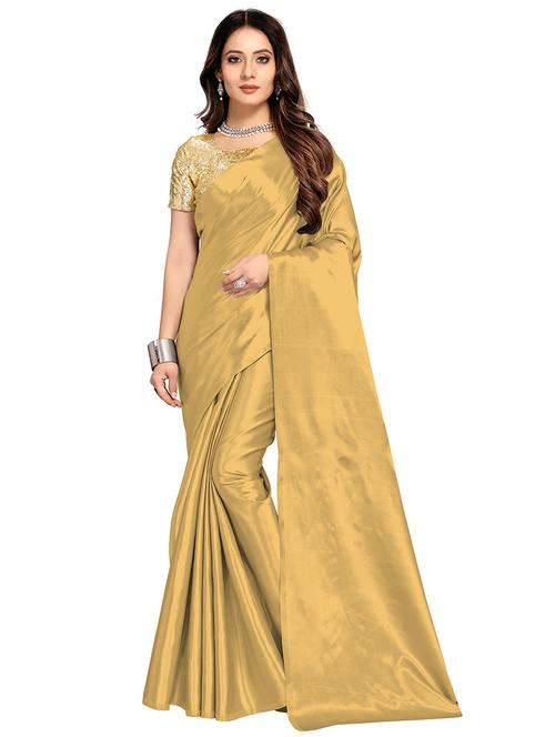 women's solid gold colored saree - 20191120 - Very Small Image - 1