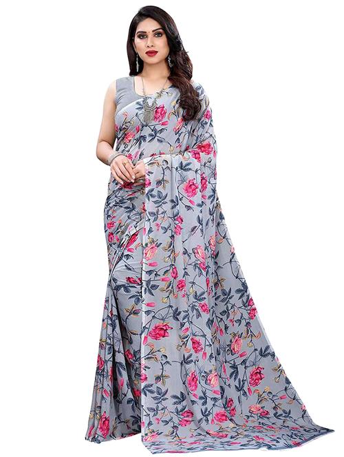 floral printed saree with blouse - 20191256 - Very Small Image - 1