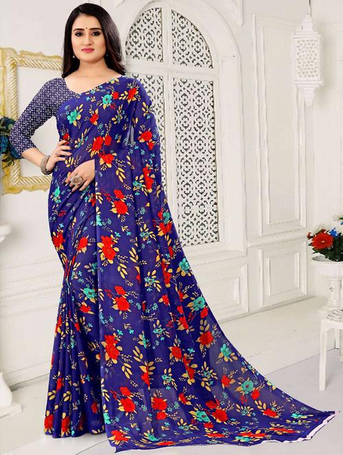 floral printed saree with blouse - 20191269 - Very Small Image - 1