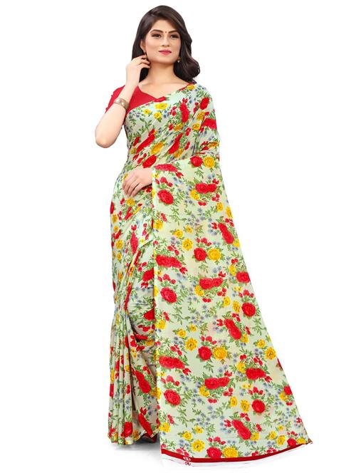 floral printed saree with blouse - 20191271 - Very Small Image - 1