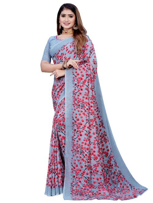 floral printed saree with blouse - 20191277 - Very Small Image - 1
