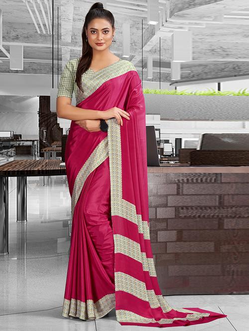 women's bordered pink colored saree - 20191337 - Very Small Image - 1