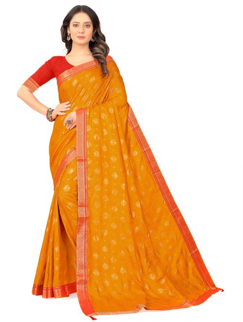 mustard self design woven saree with blouse - 20191458 - Very Small Image - 1
