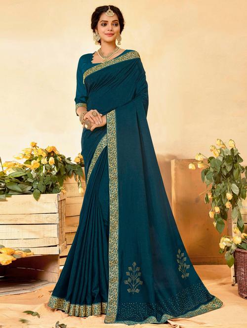 teal self design woven saree with blouse - 20191467 - Very Small Image - 1