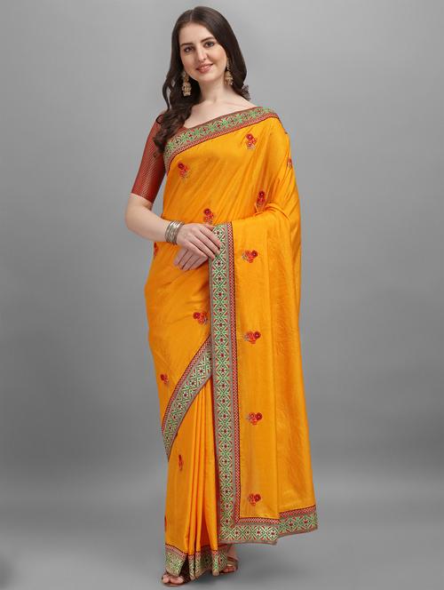 yellow embroidered saree with blouse - 20191479 - Very Small Image - 1