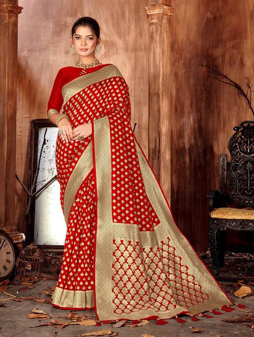 red self design kanjivaram saree with blouse - 20191515 - Very Small Image - 1