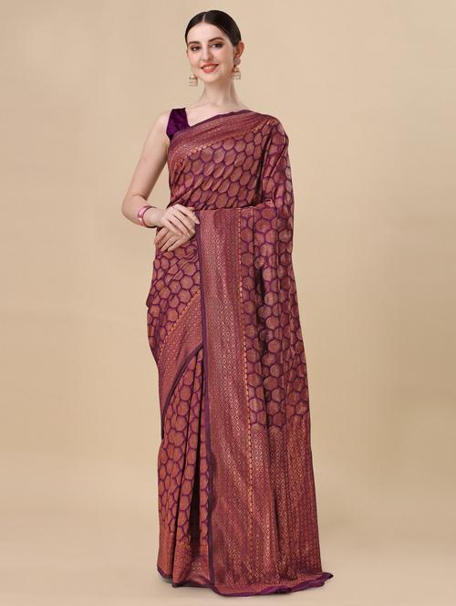 purple self design kanjivaram saree with blouse - 20191550 - Very Small Image - 1