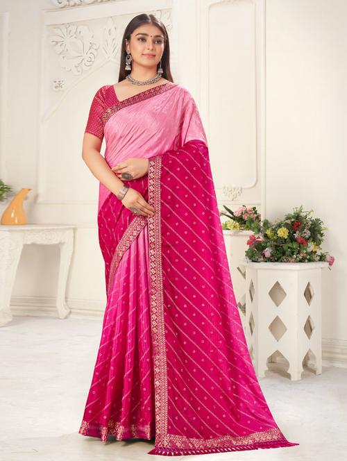 pink self design embellished saree with blouse - 20191563 - Very Small Image - 1