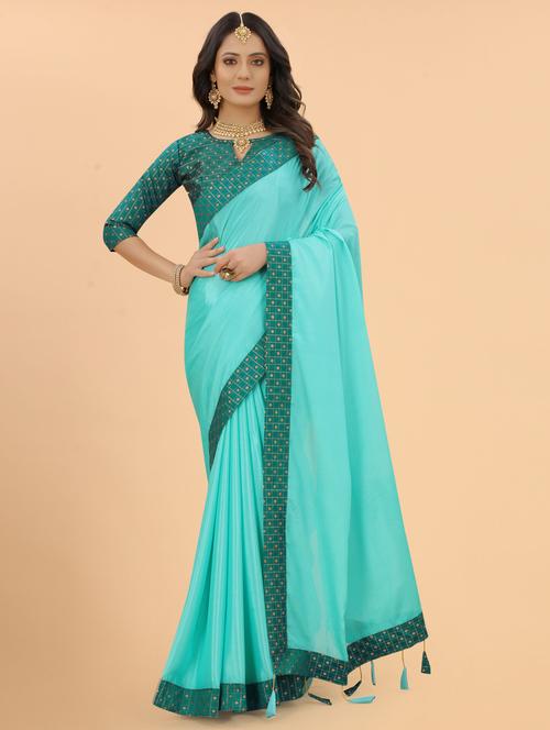 light blue solid chiffon saree with blouse - 20191596 - Very Small Image - 1